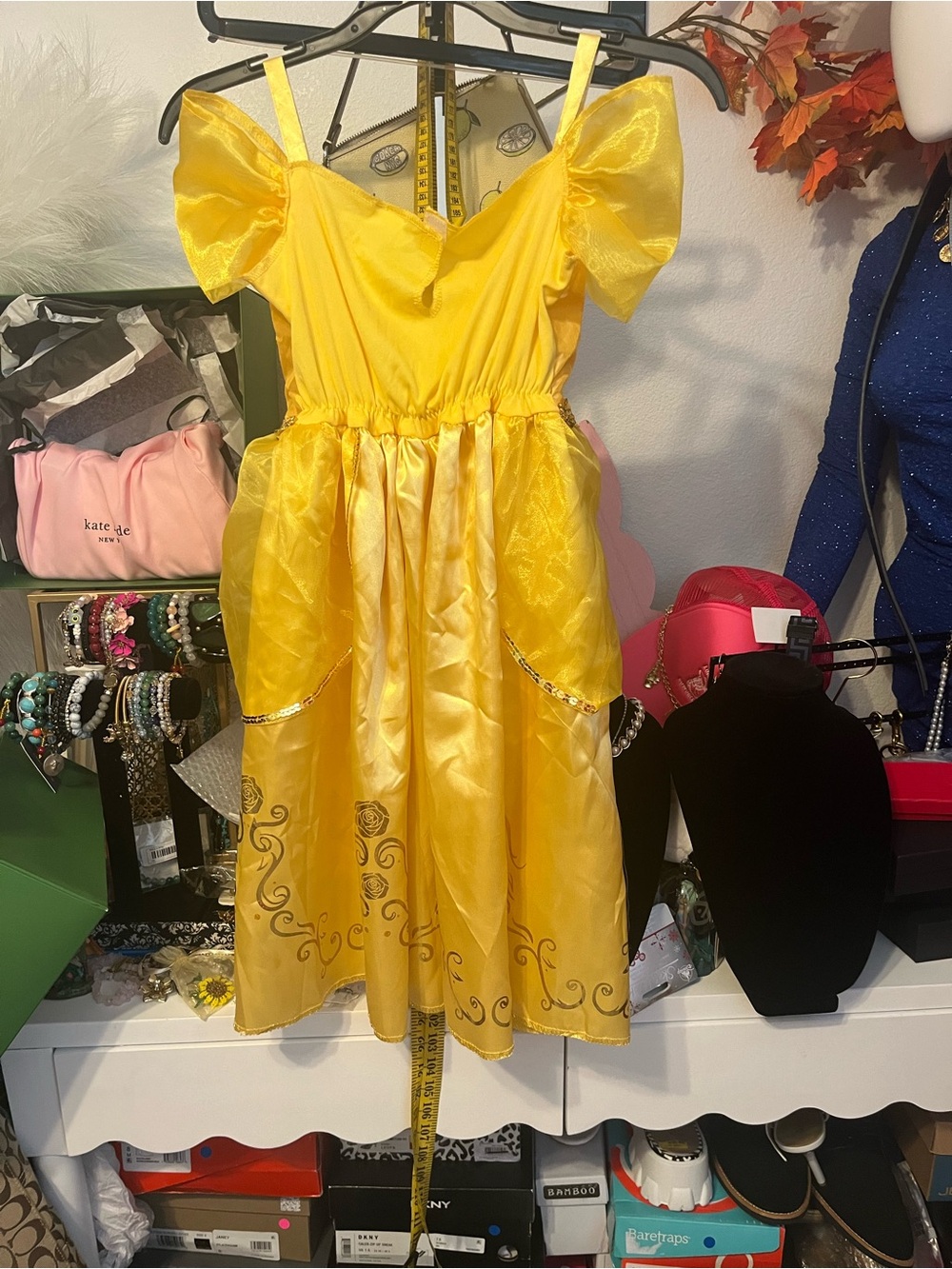 Disney Yellow Princess Belle Costume Dress with Red Rose Accents - Picture 3 of 4